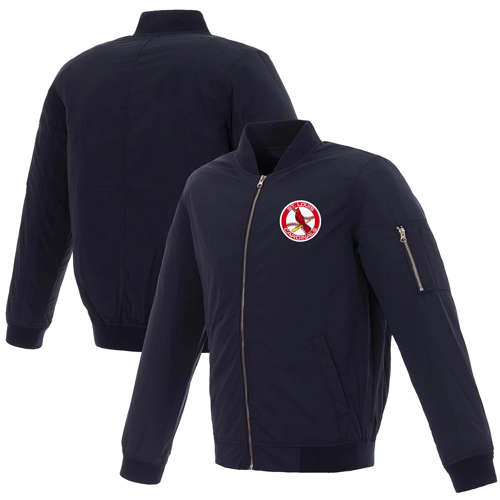 Men's JH Design Navy St. Louis Cardinals Nylon Bomber Jacket with Embroidered Logo