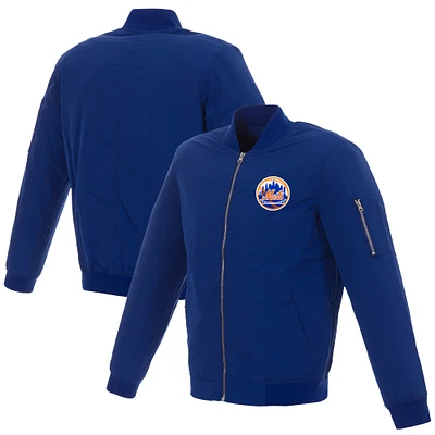 Men's JH Design Royal New York Mets Nylon Bomber Jacket with Embroidered Logo