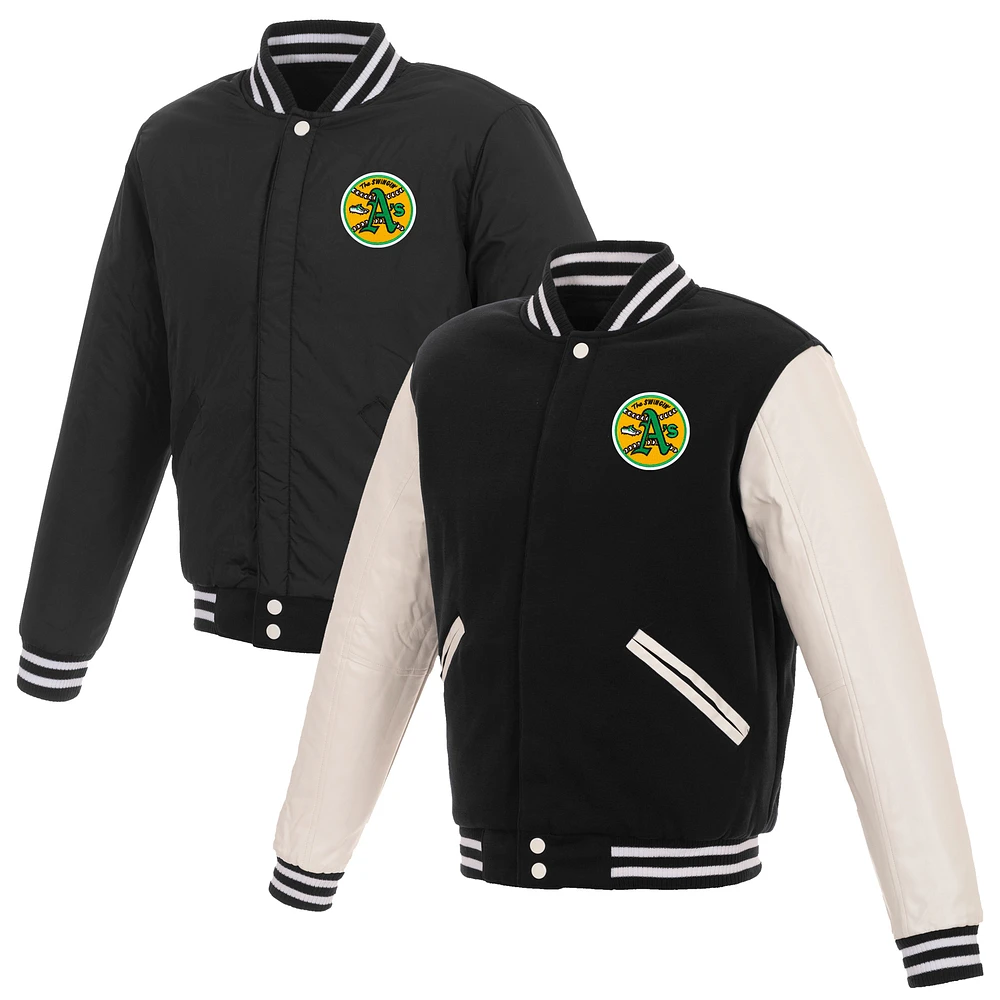 Men's JH Design Black/White Athletics Reversible Full-Snap Fleece Jacket