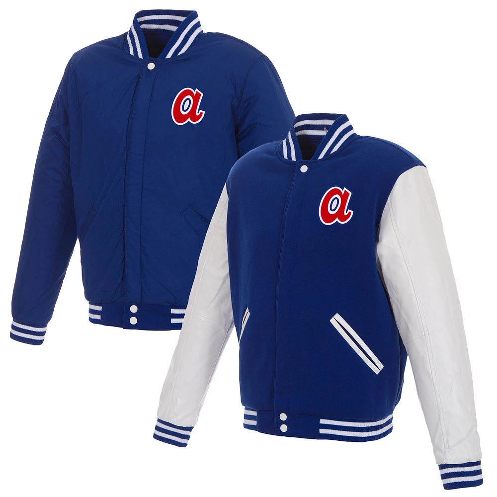 Men's JH Design Royal/White Atlanta Braves Reversible Full-Snap Fleece Jacket