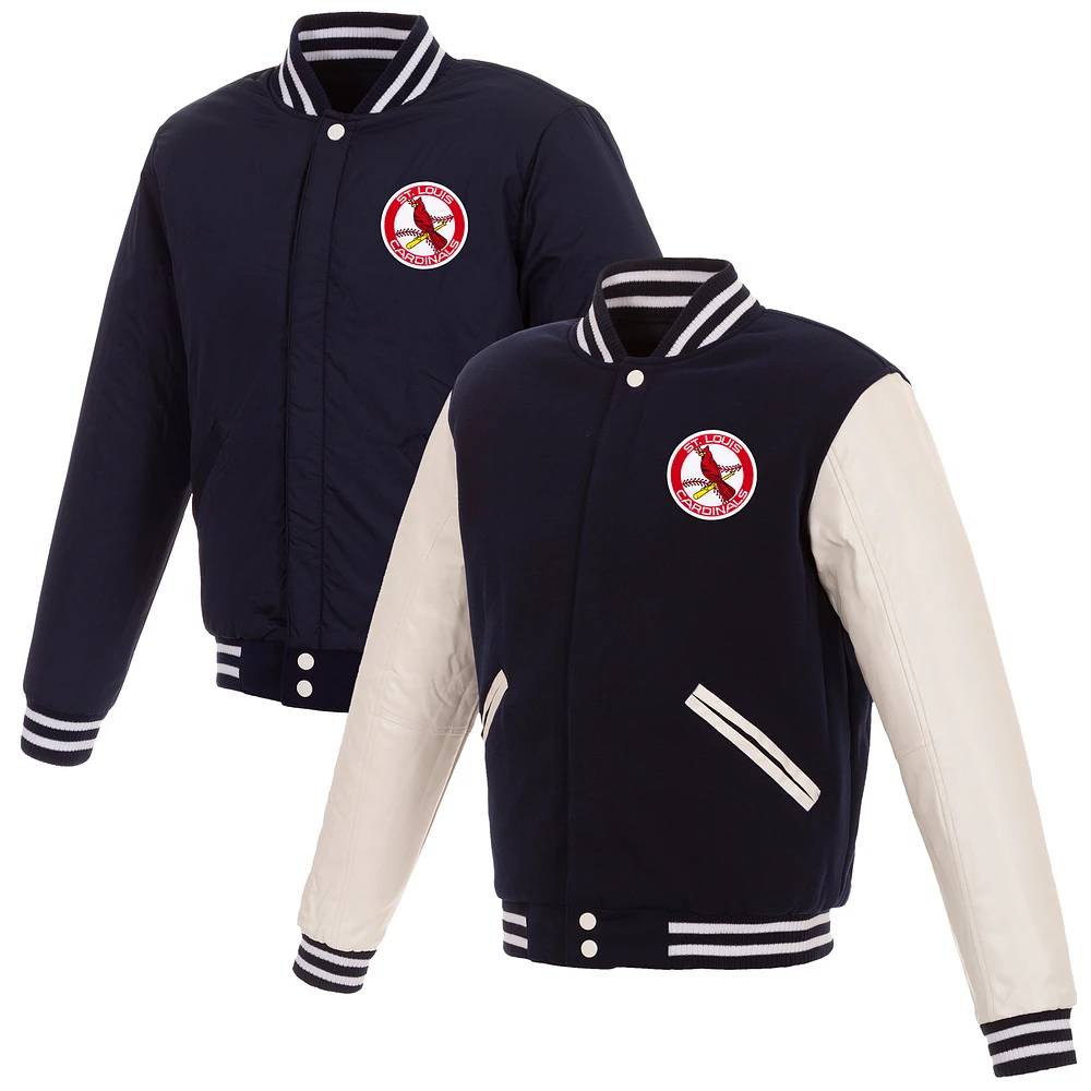 Men's JH Design Navy/White St. Louis Cardinals Reversible Full-Snap Fleece Jacket