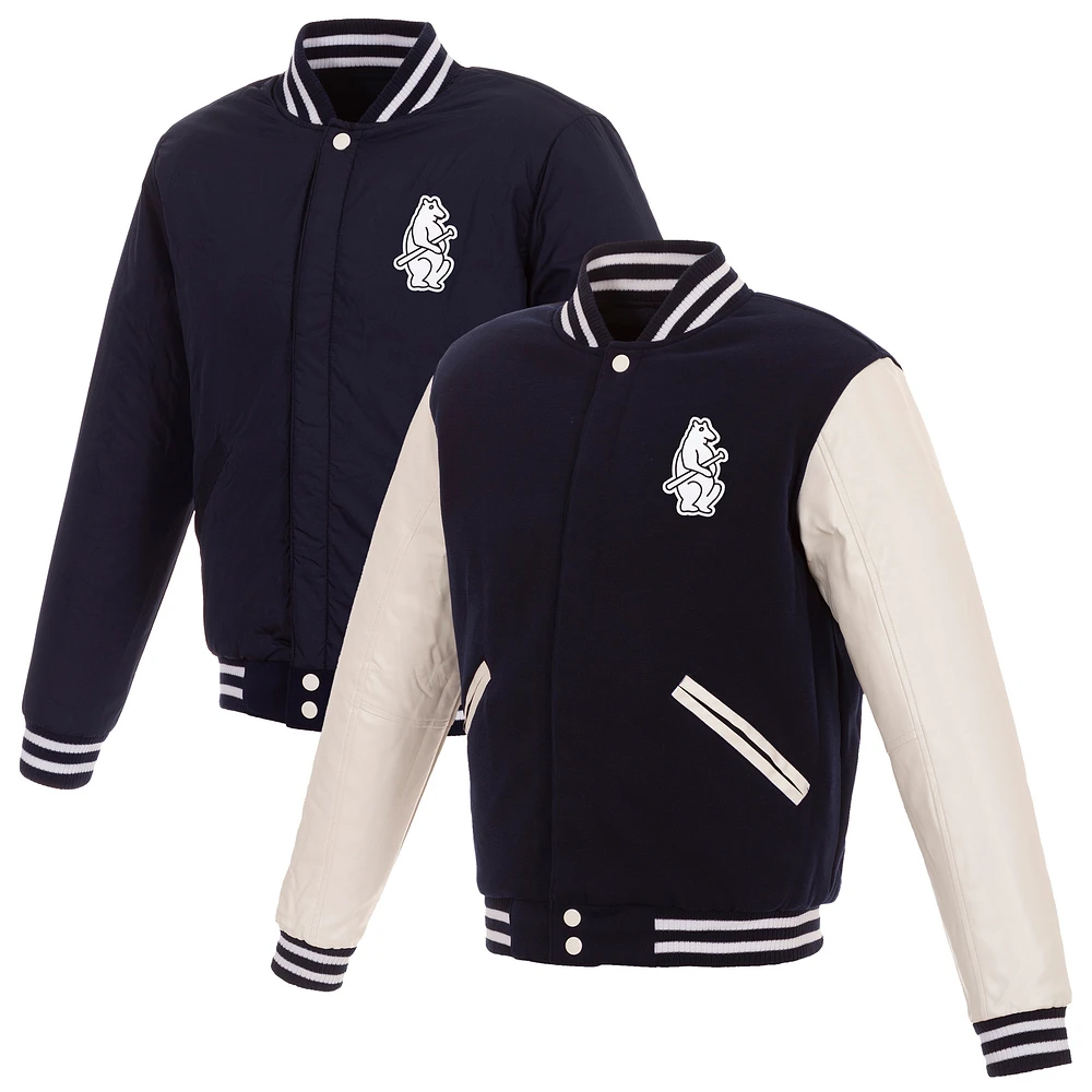 Men's JH Design Navy/White Chicago Cubs Reversible Full-Snap Fleece Jacket
