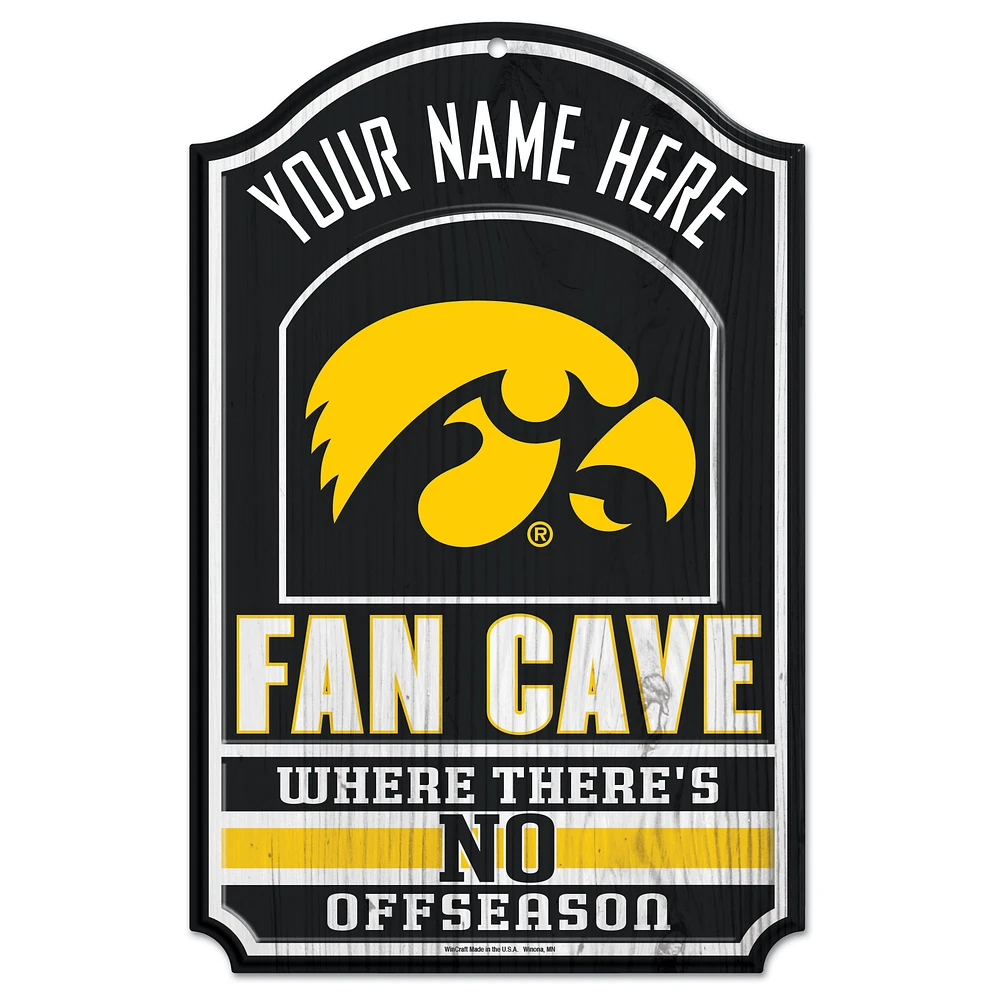 WinCraft Iowa Hawkeyes Personalized 11'' x 17'' Fan Cave Wood Sign