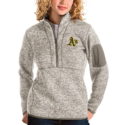 Women's Antigua Oatmeal Athletics Fortune Quarter-Zip Pullover Jacket