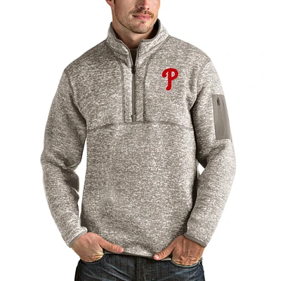 Men's Antigua Oatmeal Philadelphia Phillies Fortune Quarter-Zip Pullover Jacket