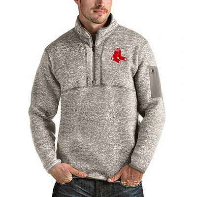 Men's Antigua Oatmeal Boston Red Sox Fortune Quarter-Zip Pullover Jacket