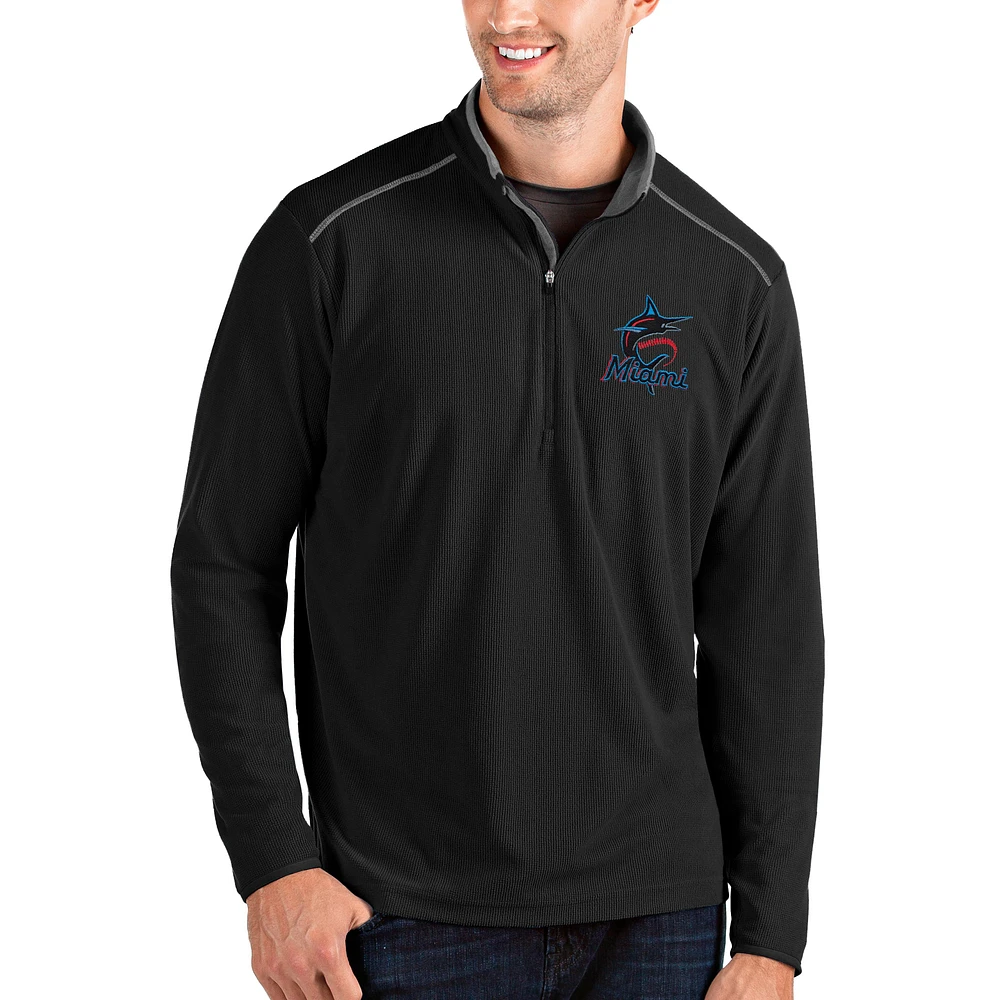 Men's Antigua Black Miami Marlins Glacier Quarter-Zip Pullover Jacket