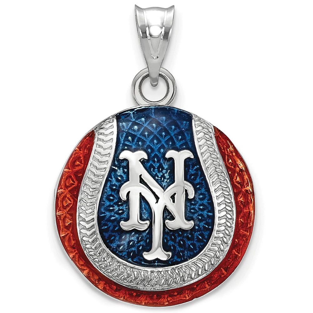 Women's New York Mets Sterling Silver Enameled Baseball Pendant