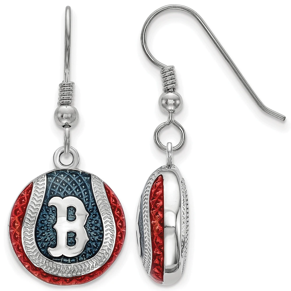 Women's Boston Red Sox Sterling Silver Enameled Baseball Earrings