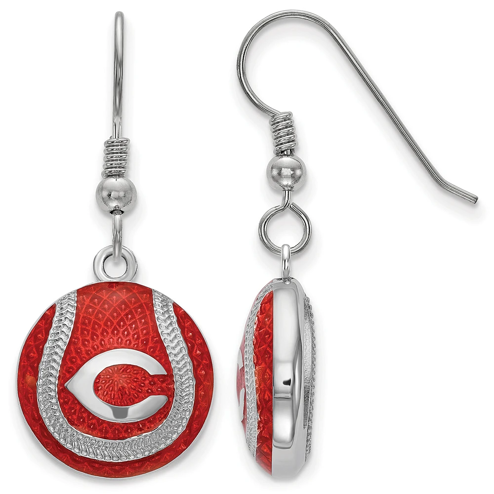 Women's Cincinnati Reds Sterling Silver Enameled Baseball Earrings