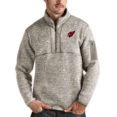 Men's Antigua Oatmeal Arizona Cardinals Fortune Quarter-Zip Pullover Jacket