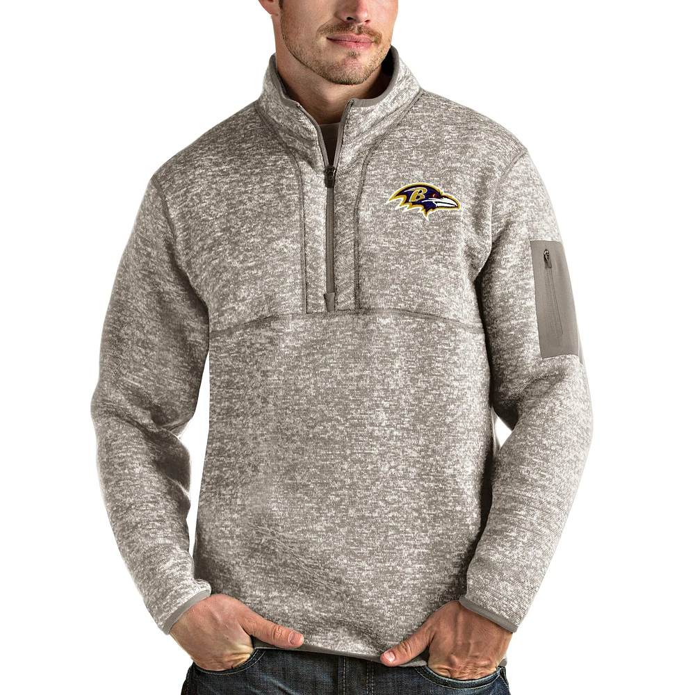 Men's Antigua Oatmeal Baltimore Ravens Fortune Quarter-Zip Pullover Jacket