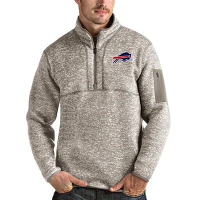 Men's Antigua Oatmeal Buffalo Bills Fortune Quarter-Zip Pullover Jacket