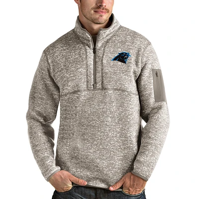 Men's Antigua Oatmeal Carolina Panthers Fortune Quarter-Zip Pullover Jacket