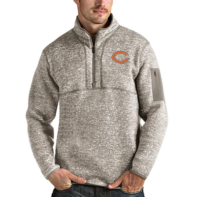 Men's Antigua Oatmeal Chicago Bears Fortune Quarter-Zip Pullover Jacket