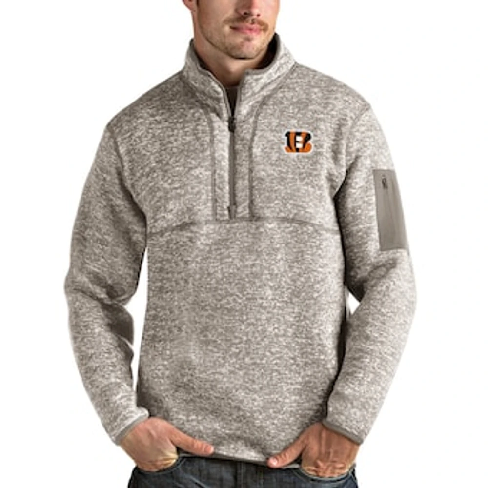Men's Antigua Oatmeal Cincinnati Bengals Fortune Quarter-Zip Pullover Jacket