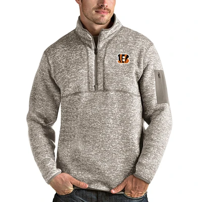 Men's Antigua Oatmeal Cincinnati Bengals Fortune Quarter-Zip Pullover Jacket