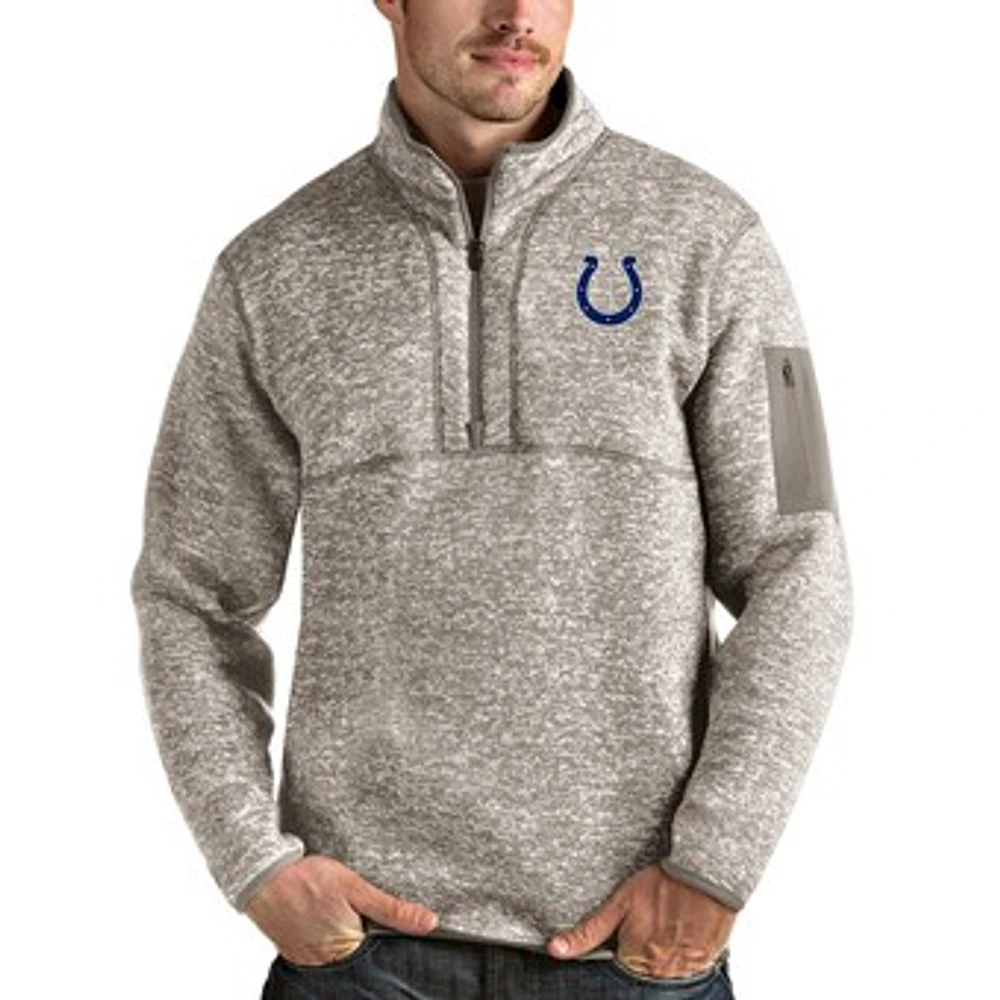 Men's Antigua Oatmeal Indianapolis Colts Fortune Quarter-Zip Pullover Jacket