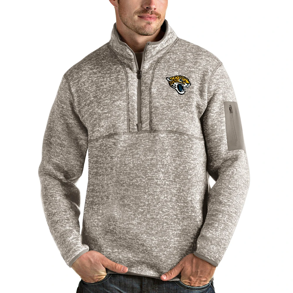 Men's Antigua Oatmeal Jacksonville Jaguars Fortune Quarter-Zip Pullover Jacket
