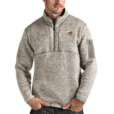 Men's Antigua Oatmeal Minnesota Vikings Fortune Quarter-Zip Pullover Jacket