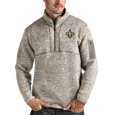 Men's Antigua Oatmeal New Orleans Saints Fortune Quarter-Zip Pullover Jacket