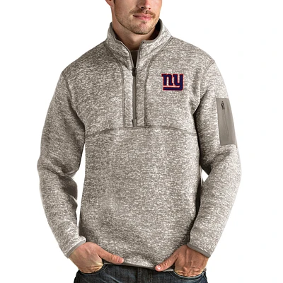 Men's Antigua Oatmeal New York Giants Fortune Quarter-Zip Pullover Jacket