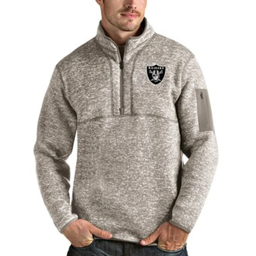 Men's Antigua Oatmeal Las Vegas Raiders Fortune Quarter-Zip Pullover Jacket