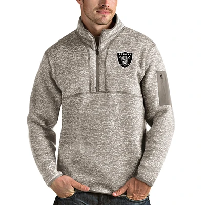 Men's Antigua Oatmeal Las Vegas Raiders Fortune Quarter-Zip Pullover Jacket