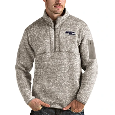 Men's Antigua Oatmeal Seattle Seahawks Fortune Quarter-Zip Pullover Jacket
