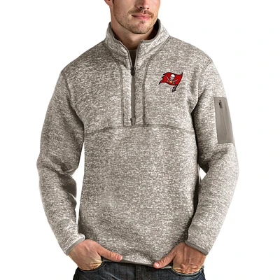 Men's Antigua Oatmeal Tampa Bay Buccaneers Fortune Quarter-Zip Pullover Jacket