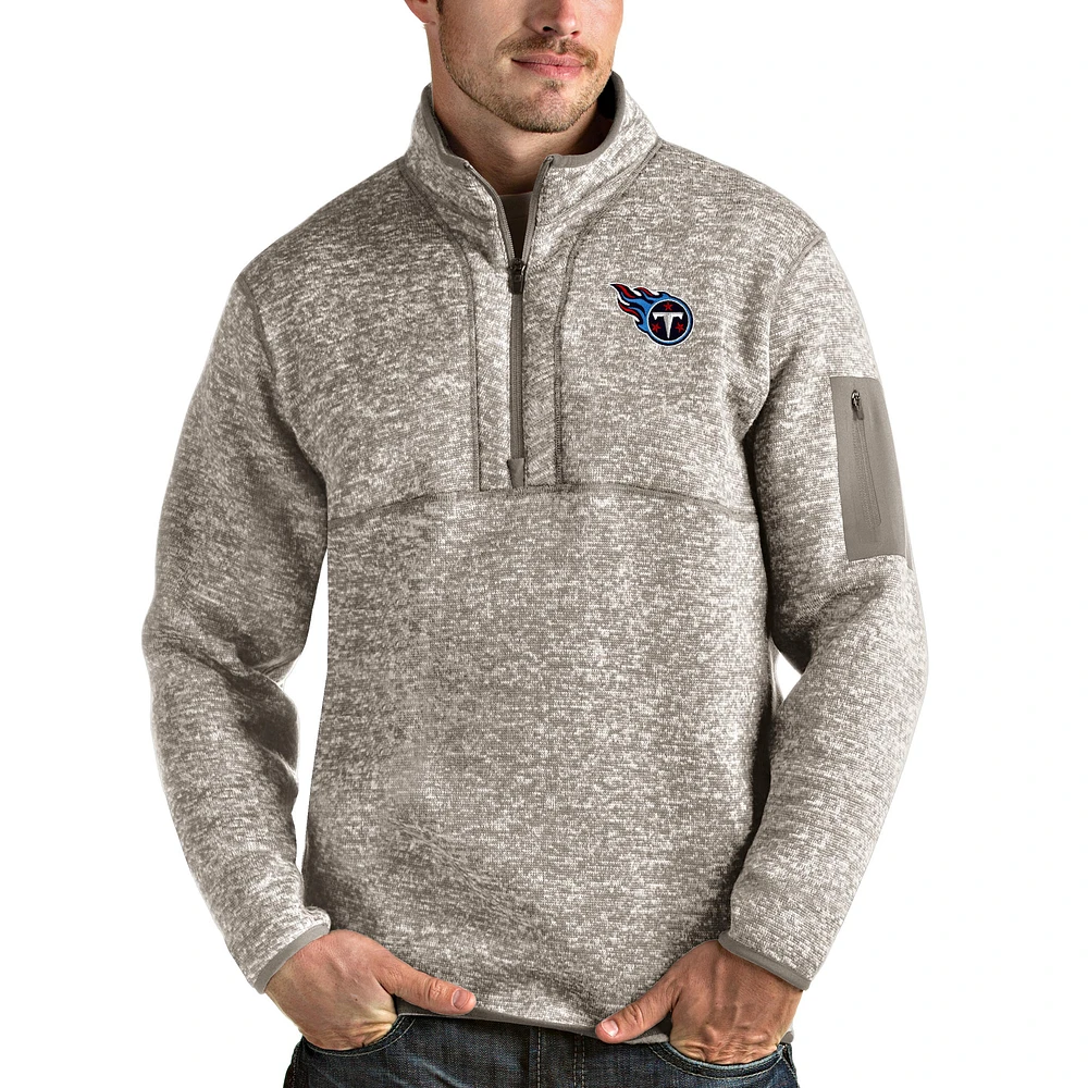 Men's Antigua Oatmeal Tennessee Titans Fortune Quarter-Zip Pullover Jacket