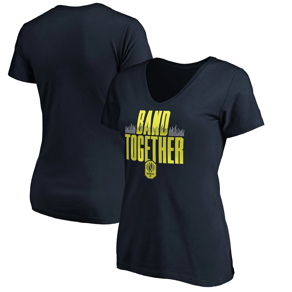 Women's Navy Nashville SC Band Together V-Neck T-Shirt