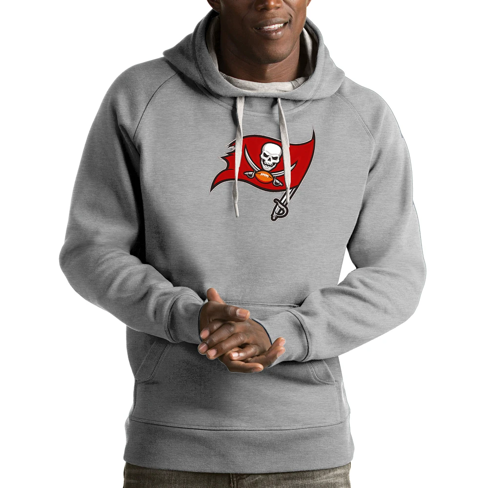 Men's Antigua Heather Gray Tampa Bay Buccaneers Victory Pullover Hoodie