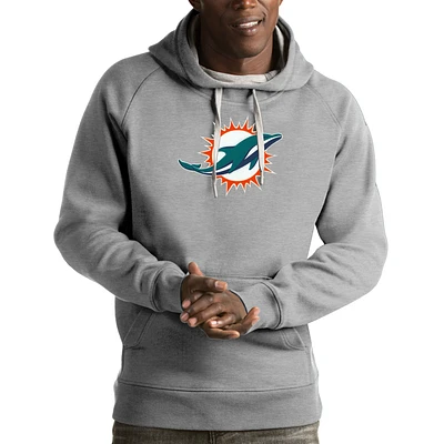 Men's Antigua Heather Gray Miami Dolphins Victory Pullover Hoodie