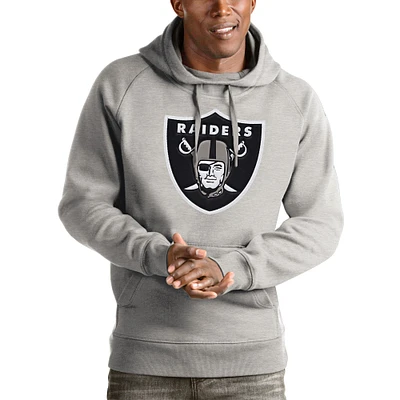 Men's Antigua Heather Gray Las Vegas Raiders Victory Pullover Hoodie