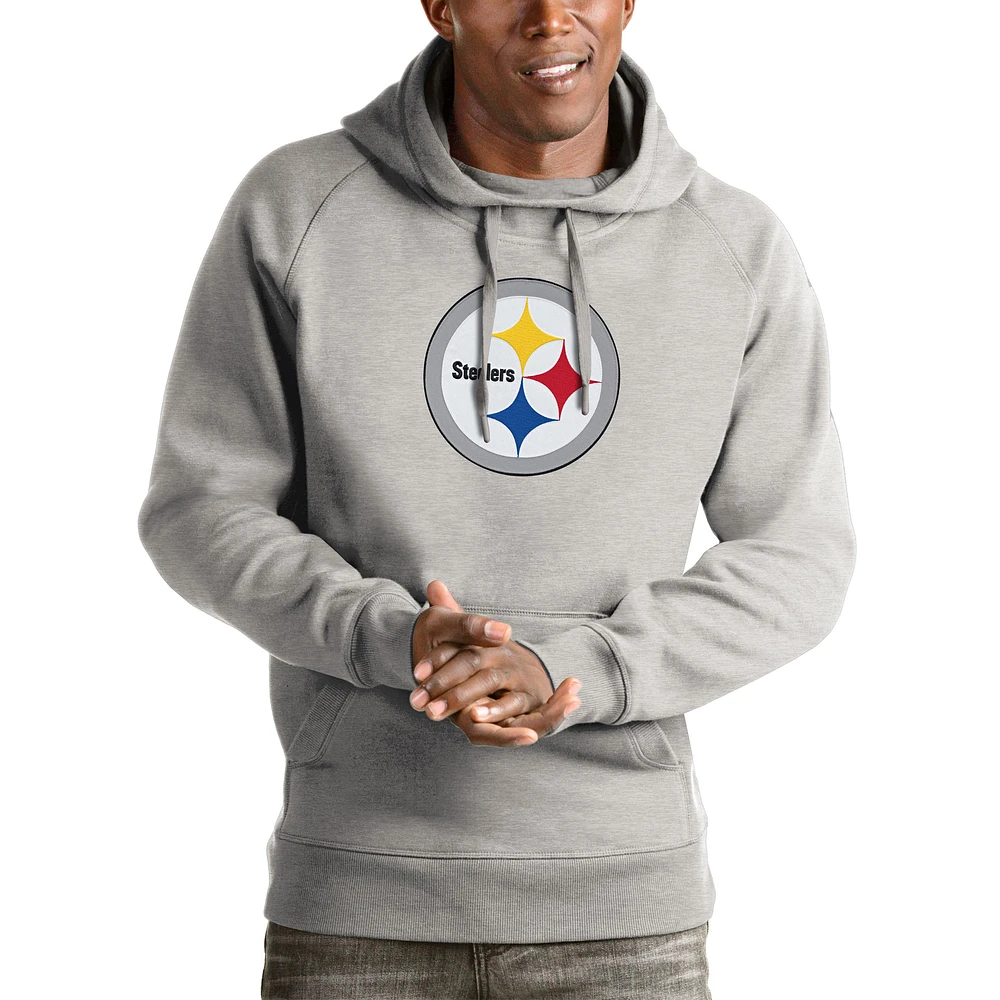 Men's Antigua Heather Gray Pittsburgh Steelers Victory Pullover Hoodie