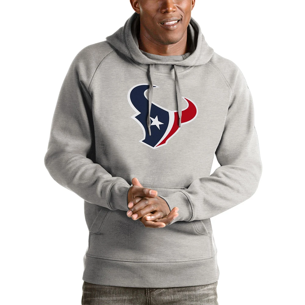Men's Antigua Heather Gray Houston Texans Victory Pullover Hoodie