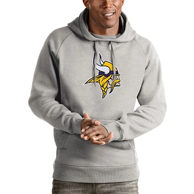 Men's Antigua Heather Gray Minnesota Vikings Victory Pullover Hoodie