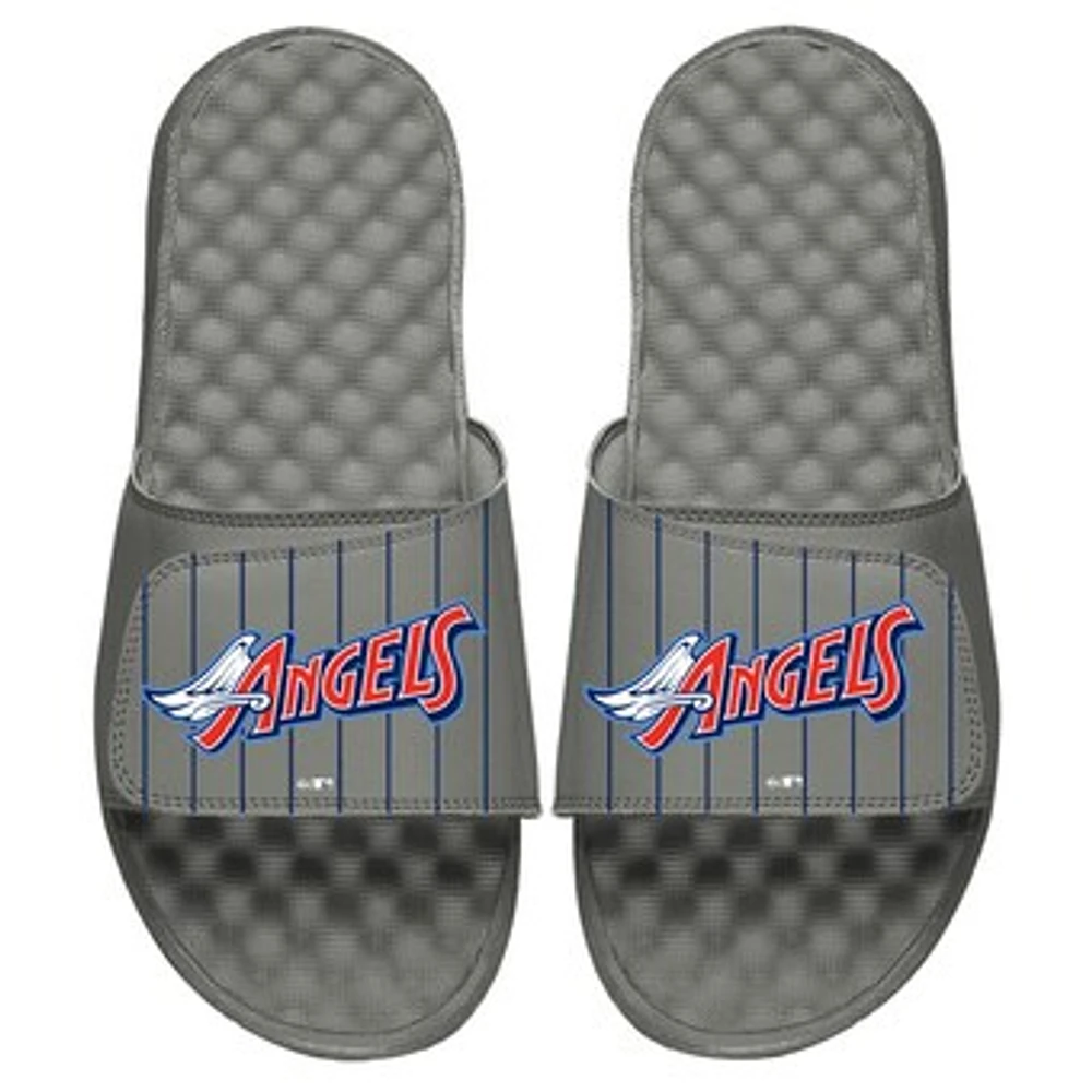 Men's ISlide Gray California Angels Cooperstown Pinstripe Logo Slide Sandals