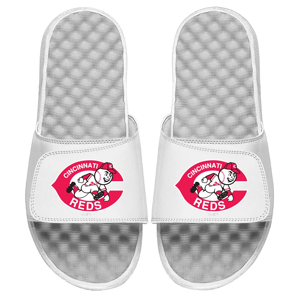 Men's ISlide White Cincinnati Reds Cooperstown Logo Slide Sandals