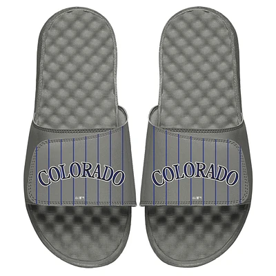 Men's ISlide Gray Colorado Rockies Cooperstown Pinstripe Logo Slide Sandals