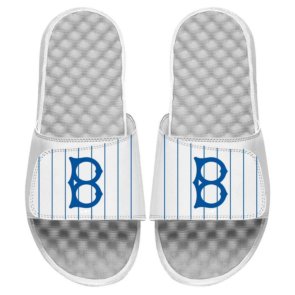 Men's ISlide White Brooklyn Dodgers Cooperstown Logo Slide Sandals