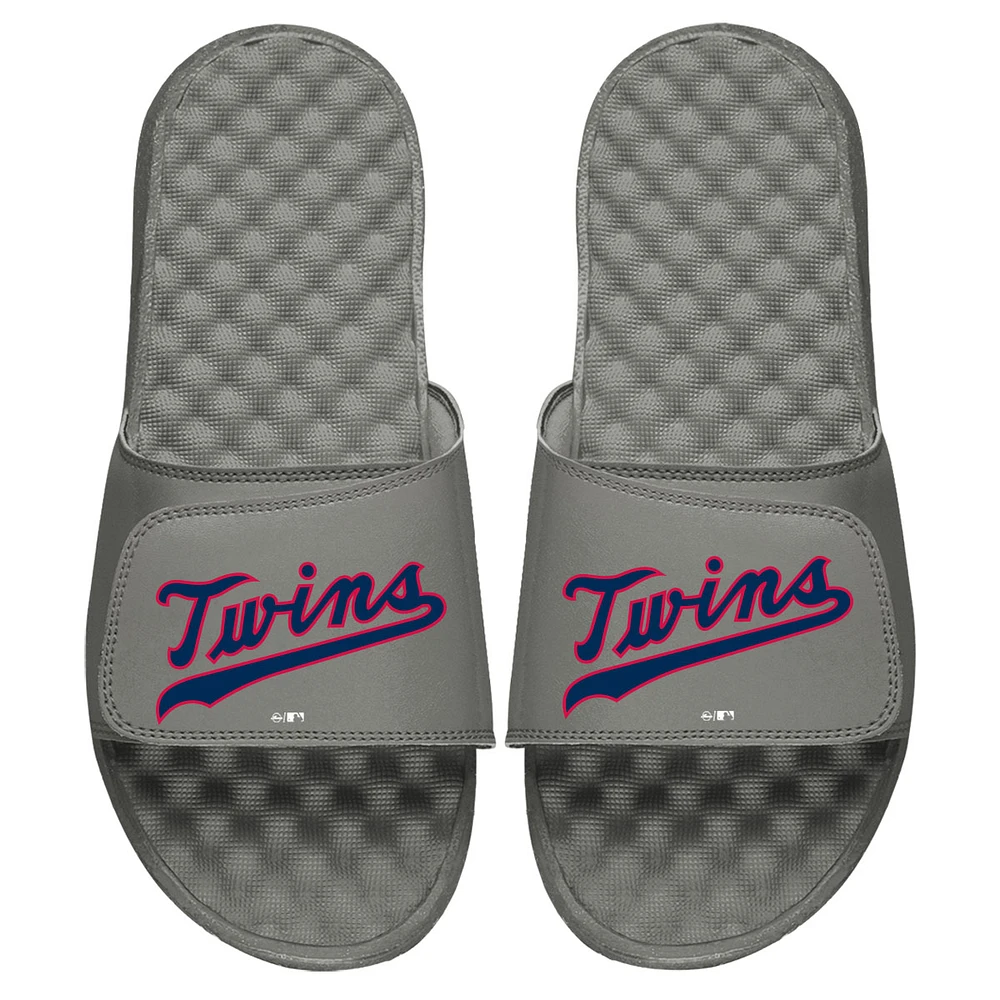 Men's ISlide Gray Minnesota Twins Cooperstown Wordmark Logo Slide Sandals