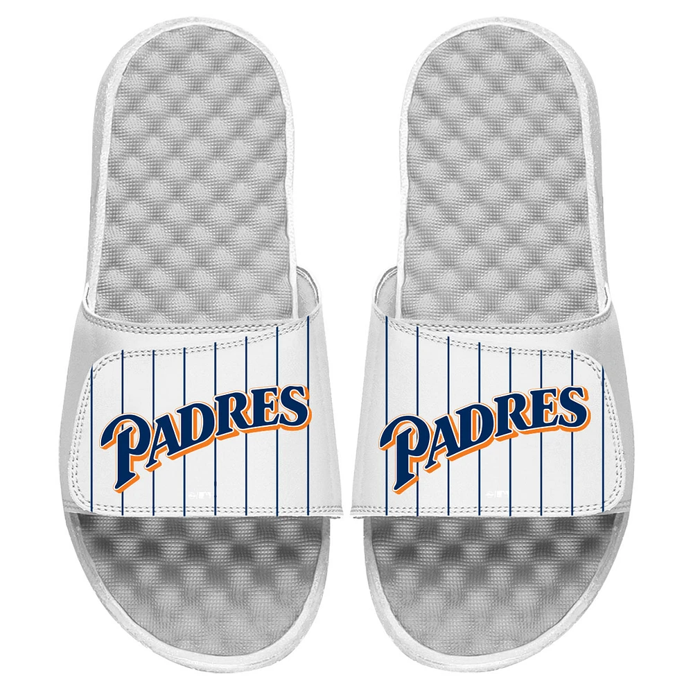 Men's ISlide White San Diego Padres Cooperstown Pinstripe Logo Slide Sandals