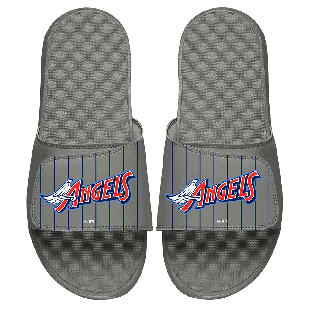 Youth ISlide Gray California Angels Cooperstown Pinstripe Logo Slide Sandals