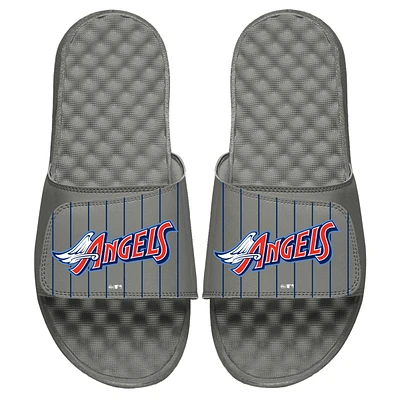 Youth ISlide Gray California Angels Cooperstown Pinstripe Logo Slide Sandals
