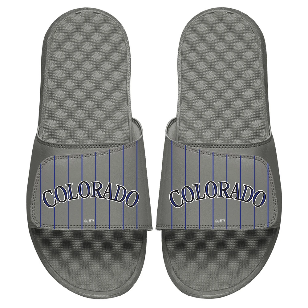 Youth ISlide Gray Colorado Rockies Cooperstown Pinstripe Logo Slide Sandals
