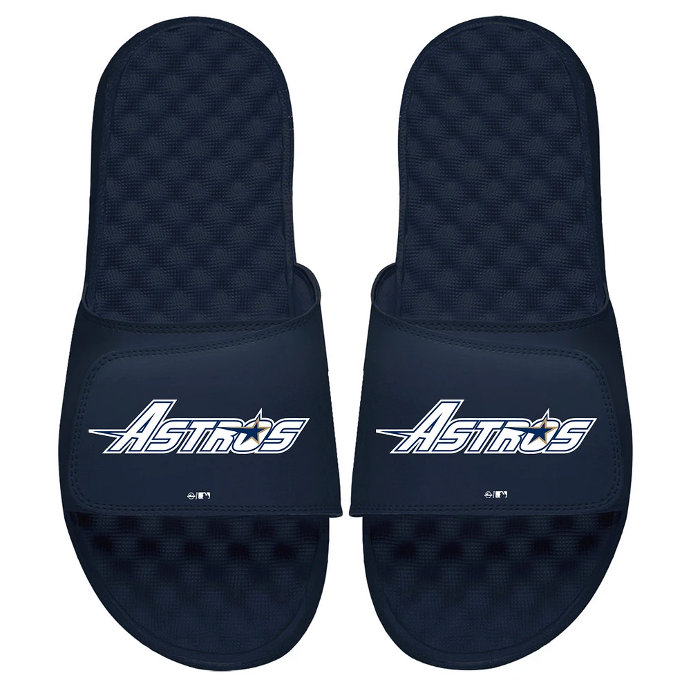 Youth ISlide Navy Houston Astros Cooperstown Wordmark Logo Slide Sandals