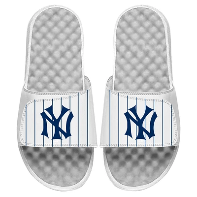 Youth ISlide White New York Yankees Cooperstown Pinstripe Logo Slide Sandals