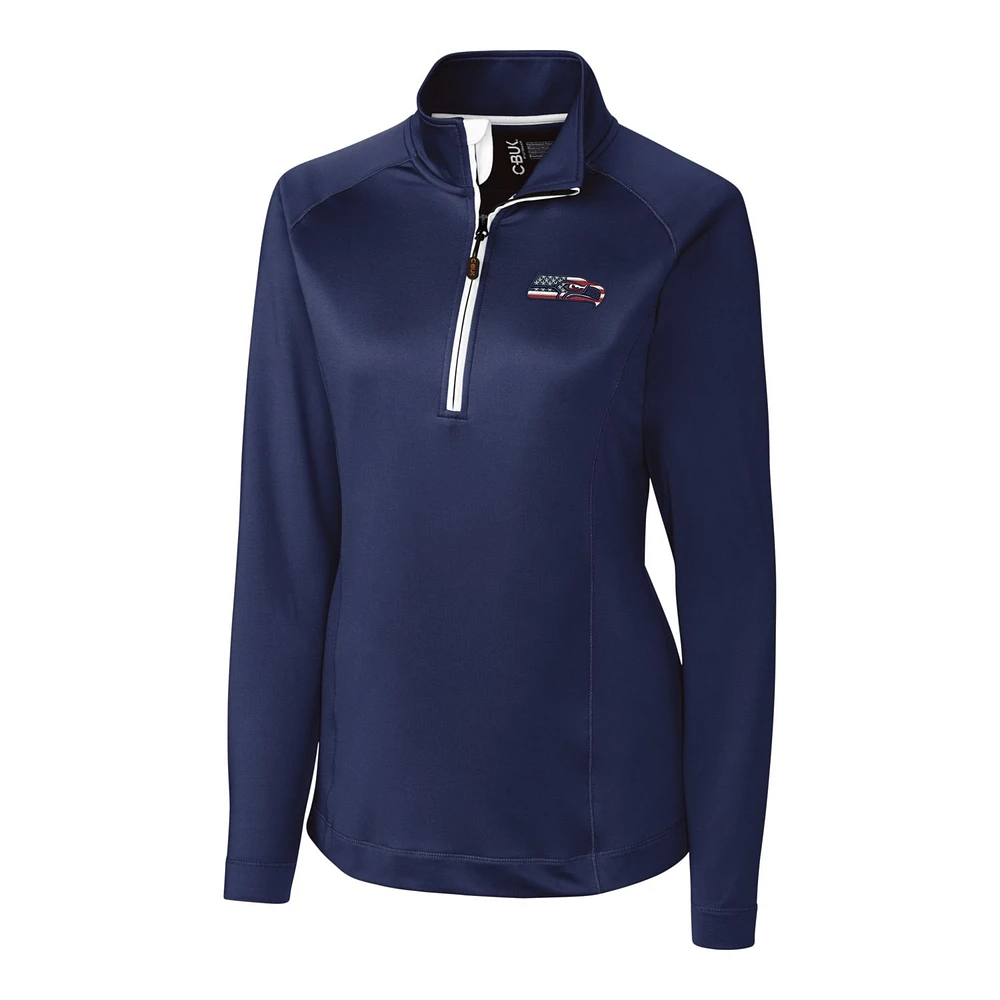 Women's Cutter & Buck College Navy Seattle Seahawks Americana Jackson Half-Zip Overknit Pullover Jacket